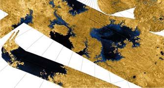 Ztracená moře a potvrzená Odraz od mořské hladiny v blízké IČ oblasti od Kraken Mare (400 000 km 2 ) Vlevo Ligea Mare a Kraken Mare Ztracená moře Sezónní výkyvy?