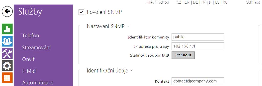 5.4.11 SNMP Interkomy 2N Helios IP integrují funkcionalitu umožňující vzdálený dohled interkomů v sítí pomocí protokolu SNMP.