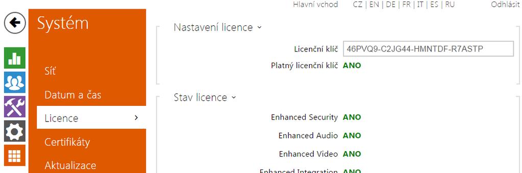 5.5.3 Licence Některé funkce interkomů 2N Helios IP jsou dostupné pouze po zadání platného licenčního klíče.