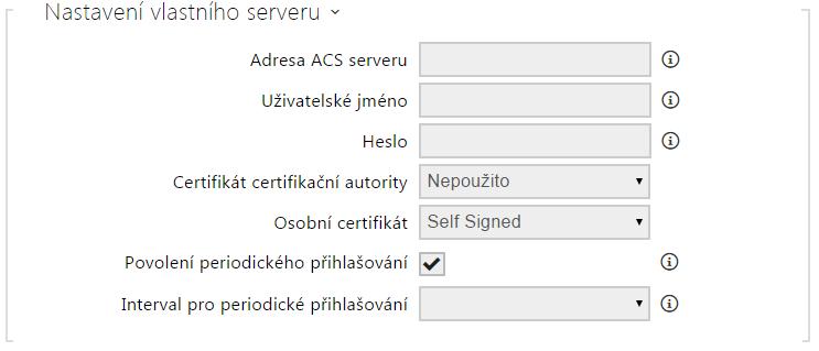 Adresa ACS serveru nastavuje adresu ACS serveru ve formátu ipadresa[: port], např. 19