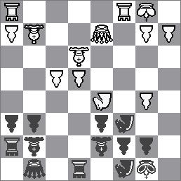 1. Jf3 d5 2. c4 e6 3. b3 Jf6 4. Sb2 Se7 5. e3 0 0 6. Se2 c6 7. 0 0 Jbd7 8. Jc3 a6 9. Jd4 dxc4 10.bxc4 Jc5 11. f4 Dc7 12. Jf3 Vd8 13. Dc2 Jcd7 14. d4 c5 15. Je5 b6 16. Sd3 cxd4 17. exd4 Sb7 18.