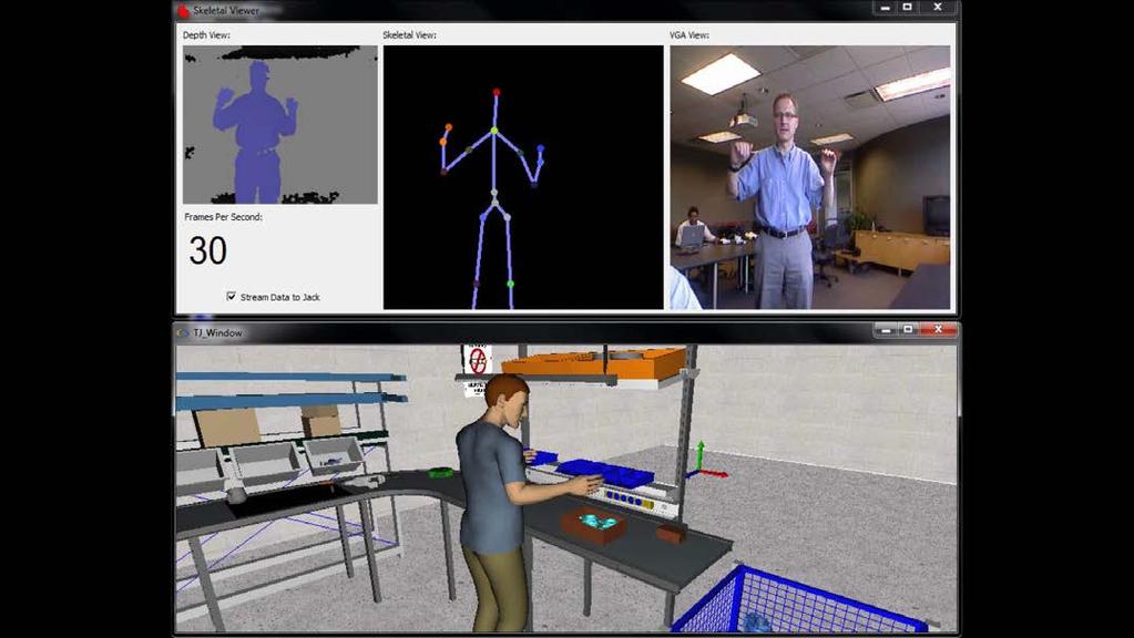 Jack a Microsoft Kinect Tecnomatix vývojový tým v současné době testuje prototyp interface mezi Jack/PS a Microsoft Kinect připojený přes USB.