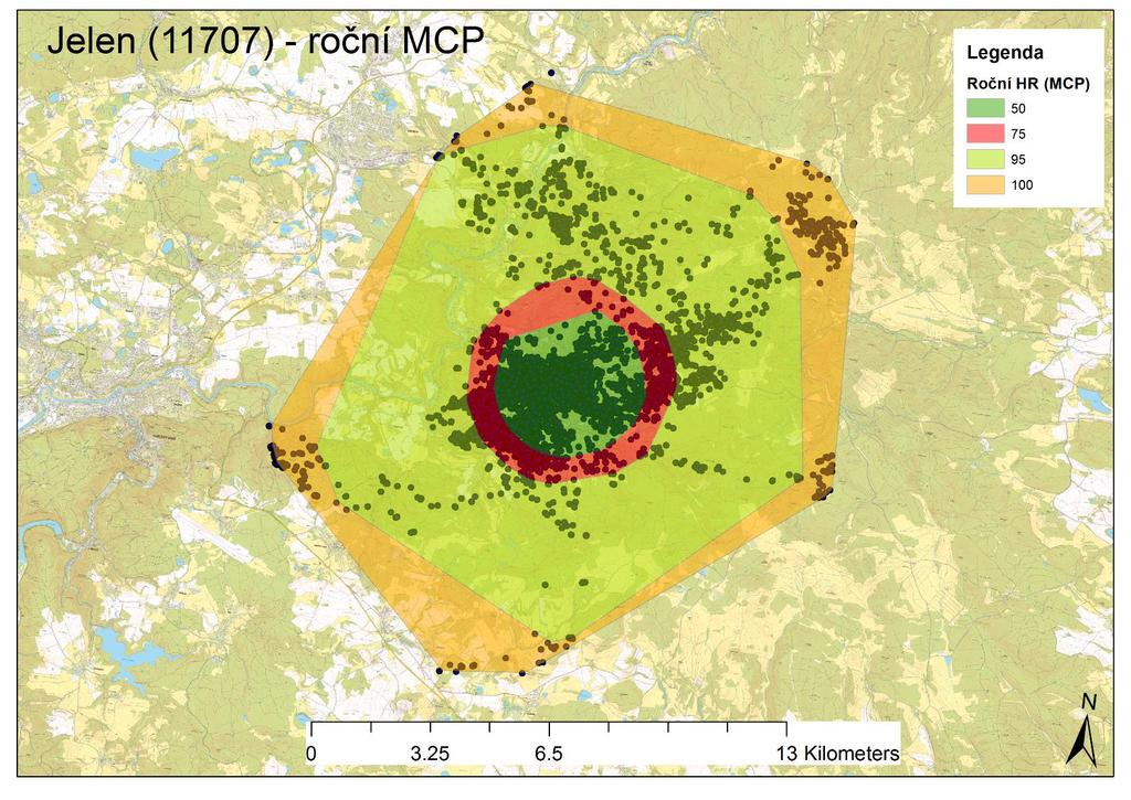 GPS telemetrie Analýza dat Analýza domovských okrsků