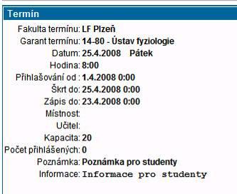 Na obrázku je příklad zoprazení poznámky Poznámka pro studenty Informace: Informace pro studenty.