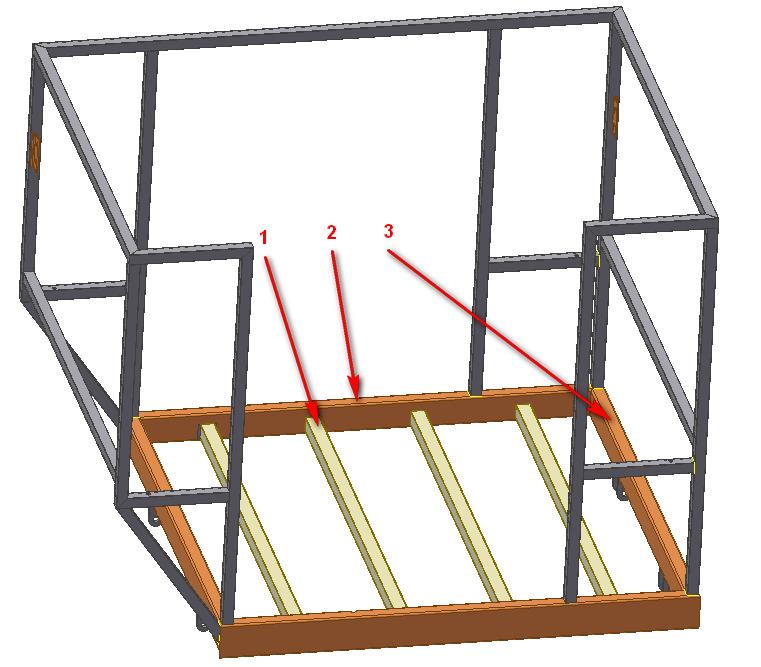 VARIANTY KONSTRUKČNÍHO ŘEŠENÍ 3.3 Podlaha Podlaha kabiny je poloţena na uzavřených čtvercových profilech 40x40x2-1220, které jsou přivařeny k základně kabiny pomocí koutových svarů.