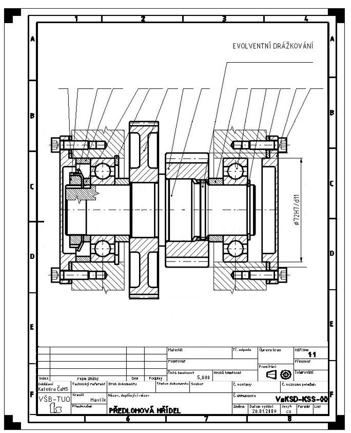 Úprava sestavného výkresu předlohového hřídele je na obrázku 4.