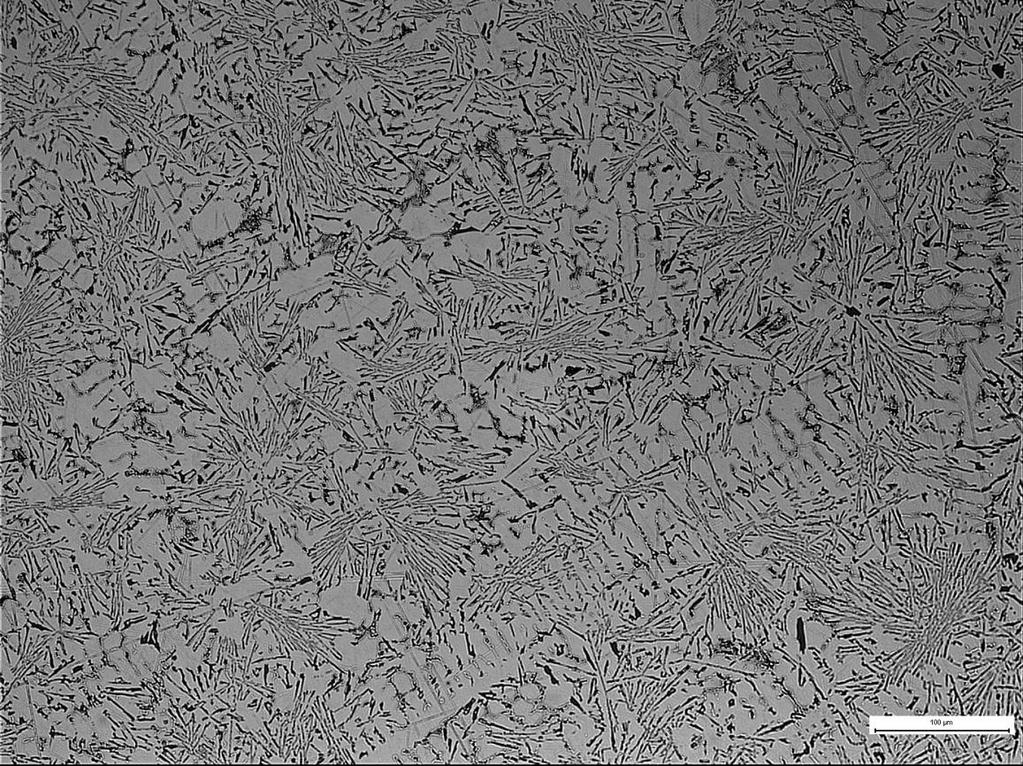 slitiny AlSi12CuNiMg litého do formy z CT směsi, licí teplota 700 C, tloušťka stěny odlitku 27mm, c) Mikrostruktura odlitku ze slitiny AlSi12CuNiMg litého do