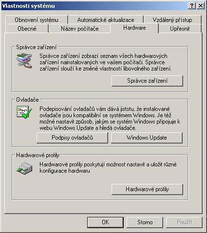 Kontrola instalace ovladačů 2) Zvolte Systém