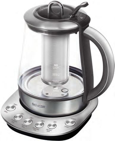 Varné konvice SWK 1280SS Inteligentní varná konvice Objem 1,2 l Vyrobeno z kvalitního německého žáruvzdorného skla Schott Elegantní design z nerezové oceli Vyjímatelné sítko na čaj z nerezové oceli