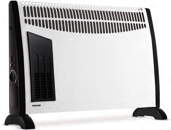 Teplovzdušné konvektory SCF 2001 Teplovzdušný konvektor 3 stupně nastavení topného výkonu - 750/1250/2000W Plynule regulovatelný termostat Zabudovaný ventilátor pro