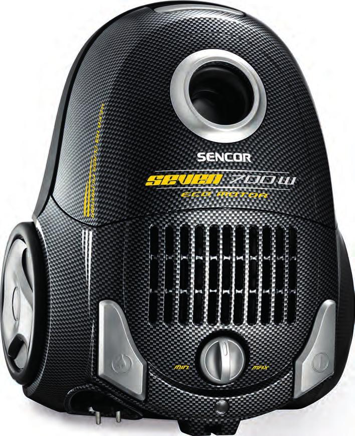 Sáčkové vysavače SVC 7CA SEVEN Sáčkový vysavač Vysoce účinný 700W ECO motor Třída energetické účinnosti: A Třída účinnosti vysávání pro koberce: C Třída účinnosti vysávání pro tvrdé podlahy: A Třída