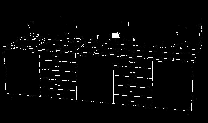 Příklady jednostranných laboratorních stolů J1 Jednostranný laboratorní stůl 36x9x900/1317 Jednostranný stůl na spodních skříňkách s plastovým soklem v.