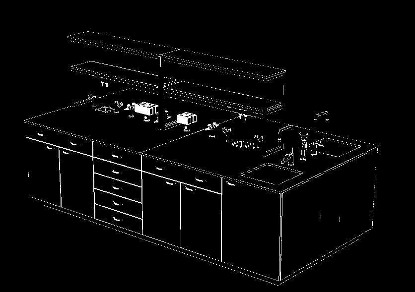 C3 Oboustranný laboratorní stůl 30x1500x900/1593 Oboustranný stůl na spodních skříňkách s plastovým soklem v.