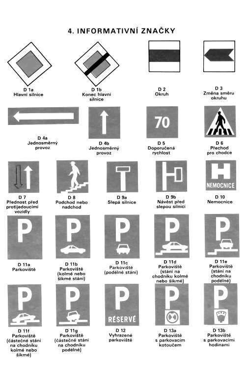 4. INFORMATIVNÍ ZNAČKY Dia Hlavni silnice Dlb Kořme hlavni silnice D2 Okruh D3 Zména smén.