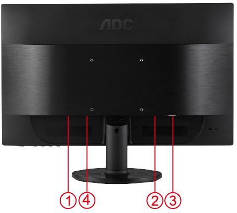 Připojení Monitoru Zapojení kabelŧ na zadní straně monitoru a počítače: 1. Napájení 2. DVI kabel 3. D-Sub kabel 4. Audio Před připojením vţdy vypněte PC a LCD monitor, aby se vybavení nepoškodilo.