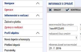 KONTROLY Záložka není pro vyplnění Zprávy o realizaci relevantní.