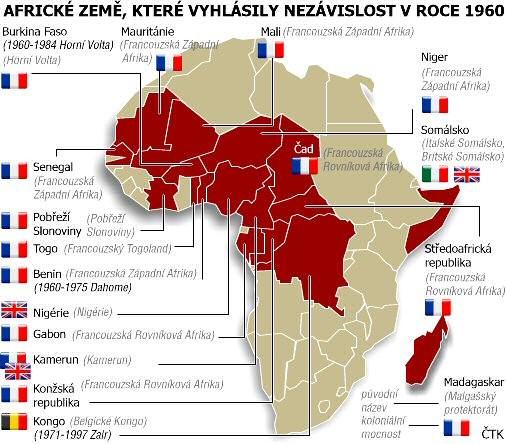 Vyhlášena nezávislost celé řady států Na Francii: Mauritánie, Mali, Senegal, Gabon, Kongo, Středoafrická republika, Čad, Pobřeží Slonoviny, Burkina Faso, Niger, Benin,