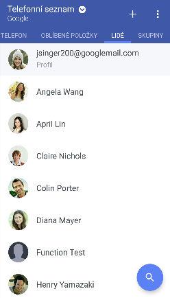 80 Kontakty Kontakty Seznam kontaktů Aplikace Lidé zobrazuje všechny kontakty v zařízení HTC 10 a z online účtů, ke kterým jste přihlášeni.