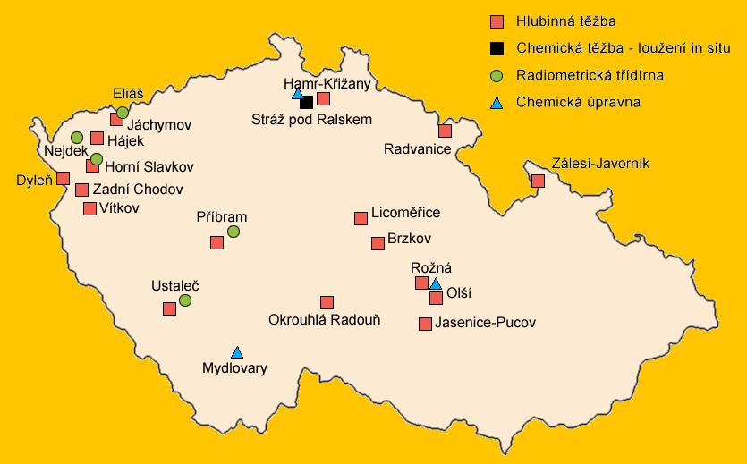PŘEHLED EXPLOATACE LOŽISEK URANU V ČESKÉ REPUBLICE objem objem těžby těžební těžby těžební oblast oblast ložiska ložiska uranu uranu doba doba exploatace exploatace % z z celkové celkové těžby těžby
