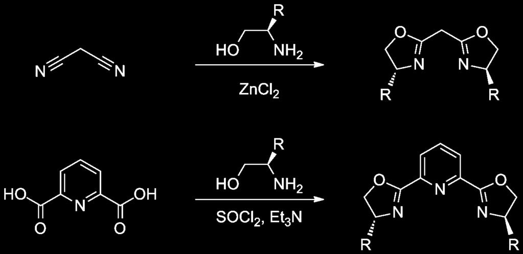 Příprava bis(oxazolinu) (Box) [25,26] a pyridinbis(oxazolinu) (PyBox) [25,26] Příklad užití