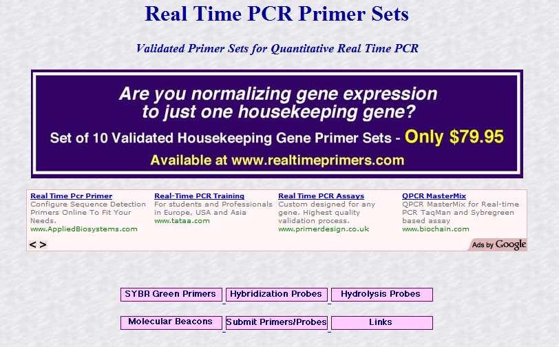 ugent.be/rtprimerdb/ Real Time PCR Primer Set http://www.