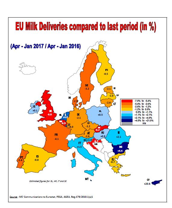 Dodávky mléka v EU (%) Srovnání duben - leden