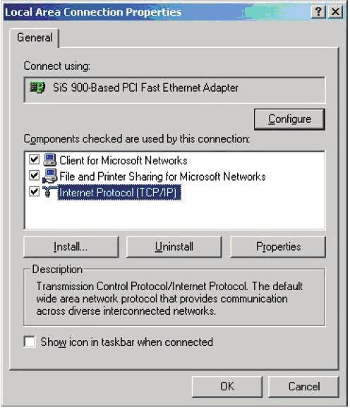 Windows 2000 1. Klepněte na Start > Control Panel (Ovládací panely) > Network and Dial-up Connection (Síťová a telefonická připojení).