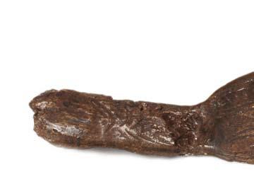rýhy z jedné strany a nejasná rytina z druhé, uprostřed plochy, pak dva obdélníčky uprostřed rozdělené, jež bývají považovány za ženské symboly. Výzkum v 1929 K. Absolon R. Czižek.