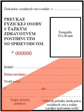 Predná a zadná strana preukazu fyzickej osoby s ťažkým