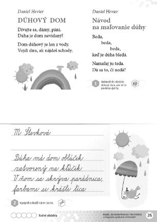 Ročné obdobia Dúhový dom (Daniel Hevier) Návod na maľovanie dúhy (Daniel Hevier) Bez názvu (Mária Števková) Čítanka k Šlabikáru LIPKA, strana 35 Návrh prípravy na vyučovaciu hodinu 176 (http://www.