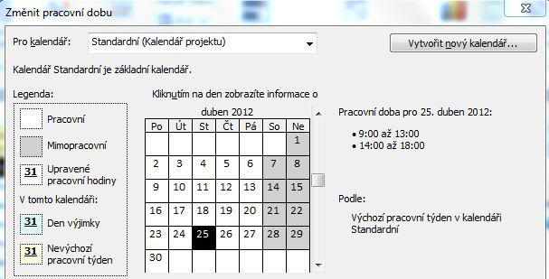 pracovného a nepracovného času týkajúce sa celého projektu. Vhodným príkladom sú sviatky resp. celopodnikové porady.