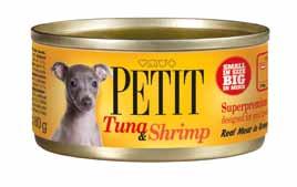 petit KONZERVICE pakovanje 80g Super Tasty Flavour Chicken with Shrimp 40% piletina Tuna & Shrimp 41% tunjevina SUPERPREMIJUM KVALITETA OD PRAVOG MESA SUPERPREMIJUM KVALITETA OD PRAVOG MESA Sadržaj: