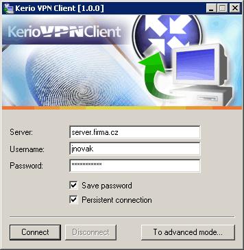 Do položek Server, Username a Password je třeba zadat jméno (příp. IP adresu) VPN serveru, uživatelské jméno a heslo.