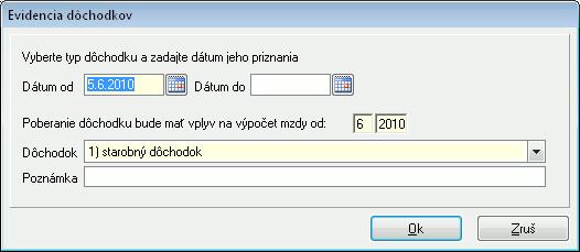 116 OLYMP MZDY A PERSONALISTIKA Je tu tiež možné pridať dátum, kedy zamestnanec žiada o dôchodok (invalidný alebo starobný). K tomuto dátumu program vyplní ELDP.