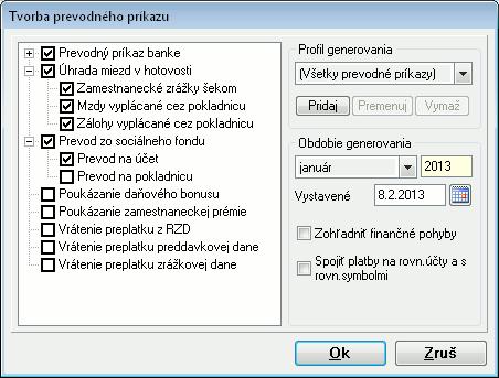 148 OLYMP MZDY A PERSONALISTIKA Prevodné príkazy odporúčame generovať každý mesiac, a to i napriek tomu, že samotné tlačivá prevodných príkazov z programu OLYMP nepoužijete.