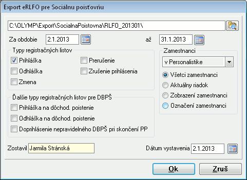 6 EXPORTY 189 V hornej časti formulára sa nachádza názov súboru a cesta, kde bude po vyexportovaní súbor uložený.