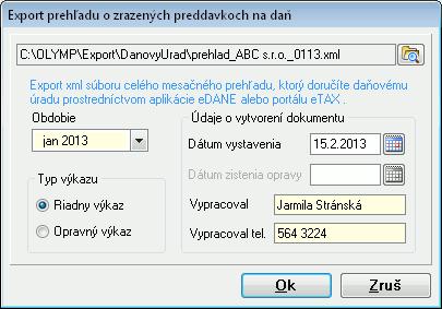 6 EXPORTY 191 V zobrazených formulároch je názov súboru, ako aj umiestnenie súboru v programe prednastavené. V prípade potreby ho môžete zmeniť.
