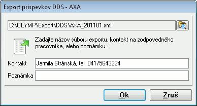 194 OLYMP MZDY A PERSONALISTIKA Automatické prednastavenie cesty je: C:\Olymp\Export\DDS\AXA_201101.