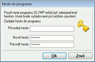 Po jeho zadaní bude program automaticky vyžadovať heslo pri každom novom spustení. Ak sa toto heslo pri spustení nezadá správne, nebude možné vôbec s programom pracovať.