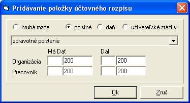 82 OLYMP MZDY A PERSONALISTIKA zdravotné poistenie). V spodnej časti formulára zadáte účty pre rozúčtovanie.