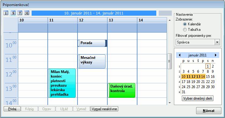 3 PRVÉ KROKY V PROGRAME 87 3 Jednotlivé udalosti sú zobrazené vo forme okienok v poli dňa, kedy sa majú vykonať.