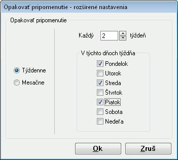 3 PRVÉ KROKY V PROGRAME 89 V prípade, ak máte zvolenú voľbu Mesačne volíte si konkrétne dni a mesiace pripomínania.