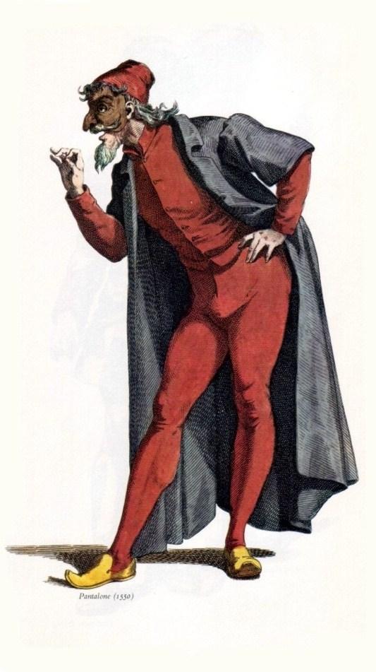 Maska pantalon, Maurice Sand, 1860, Masques et bouffons (vlevo) Maska harlekýna, Maurice Sand, 1860, Masques et bouffons (vpravo) K důležité a atraktivní složce commedie dell arte patří činnost