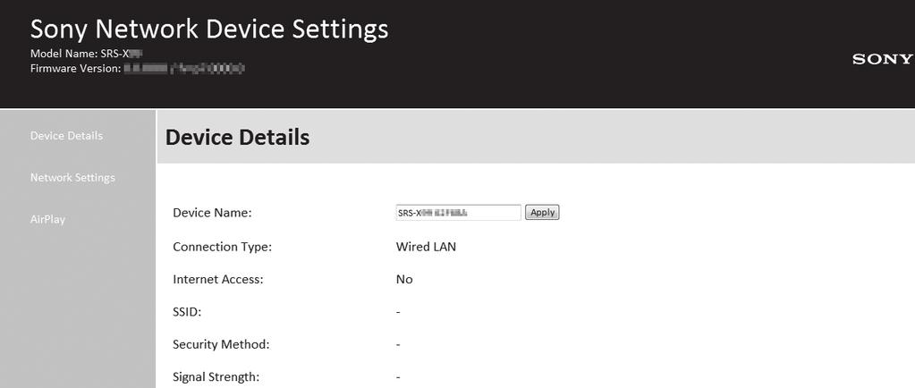 4 Přejděte na obrazovku [Sony Network Device Settings].