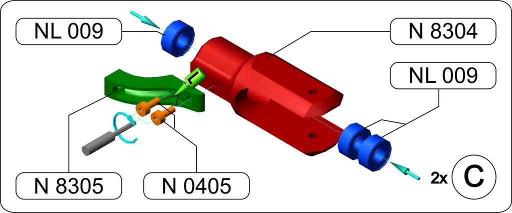 2x C, NO popis part name ks/pcs N0405 šroub M2x5 imbus screw M2x5 allen 4 N8304 unašeč listů modrý blade holder 2 N8305 páka unašeče listu modrá blade holder lever blue 2 NL009 Ložisko 4x10x4 bearing