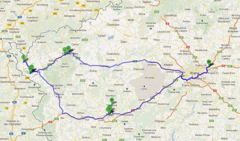 Příloha B Geografické znázornění okružních jízd