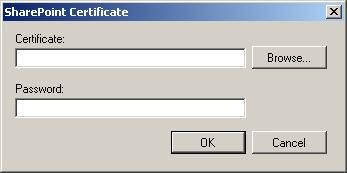 7. Pokud je server SharePoint, který chcete uživateli zpřístupnit, zabezpečený, je třeba zadat soubor certifikátu a heslo klepnutím na tlačítko Certifikát.