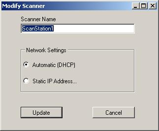Úprava zařízení Scan Station 1. Vyberte možnost Upravit>Upravit skener. Zobrazí se dialogové okno Upravit skener. 2.