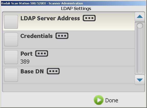 Nastavení serveru LDAP Připojení k serveru LDAP umožňuje zařízení Scan Station a nástroji Konfigurační organizátor připojení k síťovému adresáři.