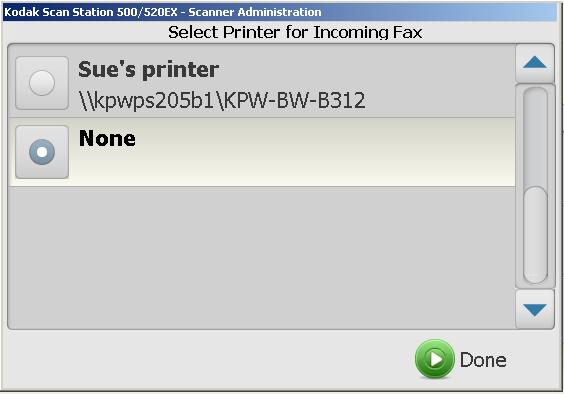 POZNÁMKY: Pokud nejsou žádné tiskárny nainstalovány, zobrazí se u možnosti Vyberte tiskárnu na obrazovce Tiskárna pro příchozí fax možnost Žádná.
